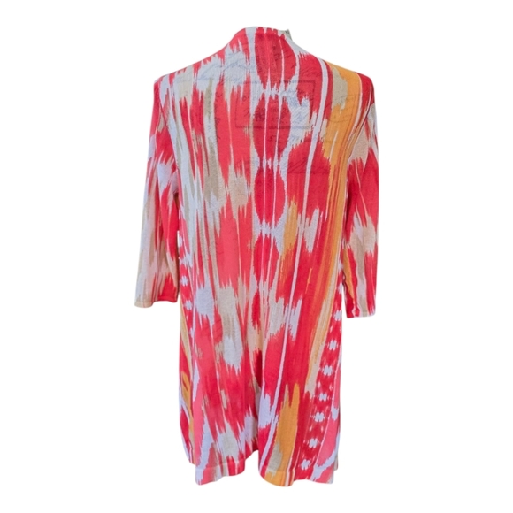 Chico's Red Orange Tie Dye 3/4 Sleeve Open Front Cardigan Sweater SP - Picture 2 of 7